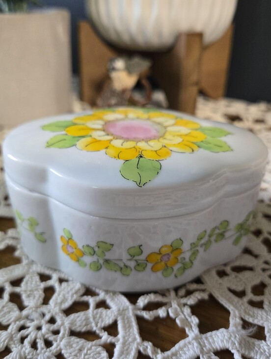 Other - Floral Porcelain Trinket Box – Yellow & Pink Flowers.